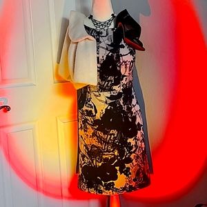 ANN TAYLOR 6 blk/putty sheath dress